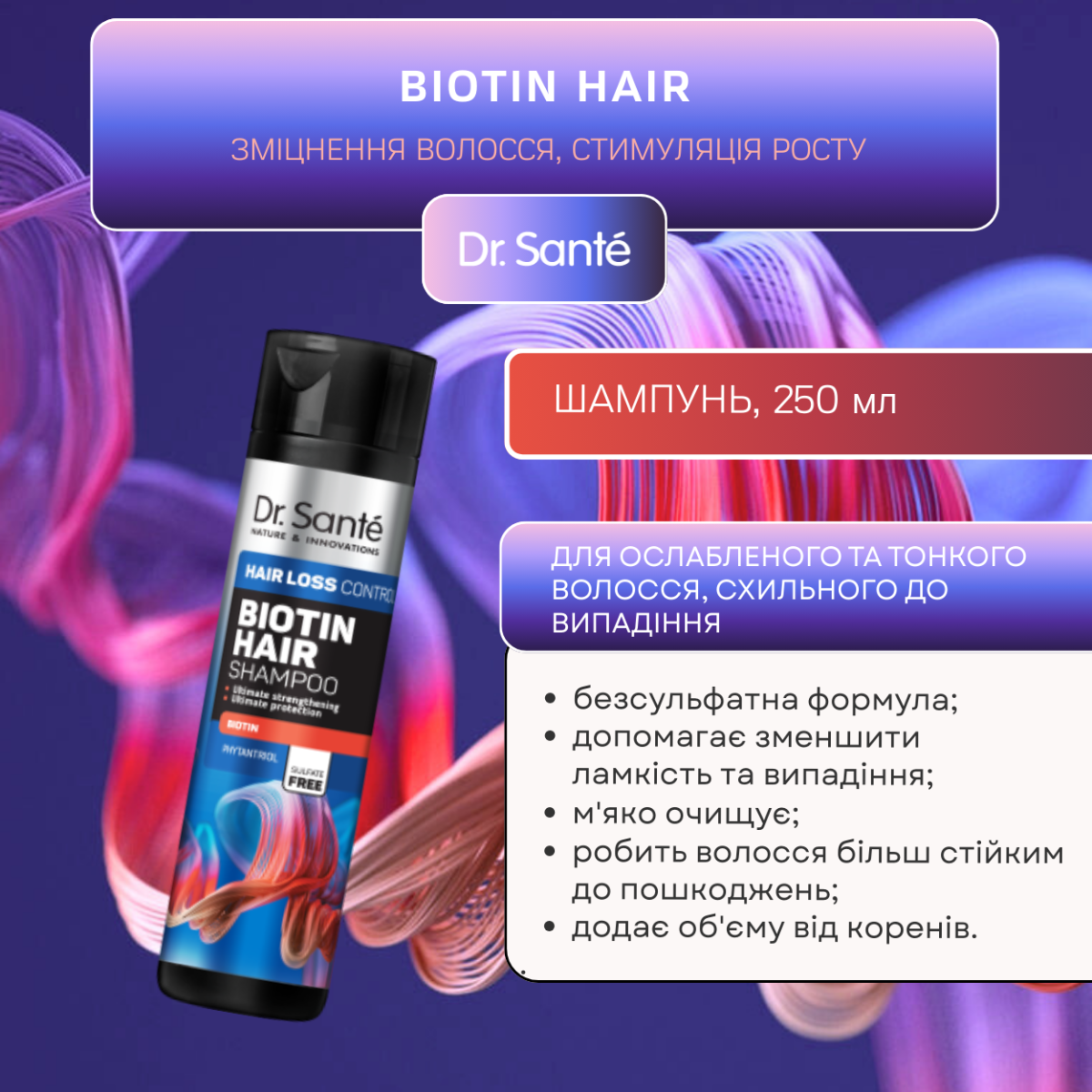 Шампунь Dr.Sante Biotin Hair loss control 250 мл